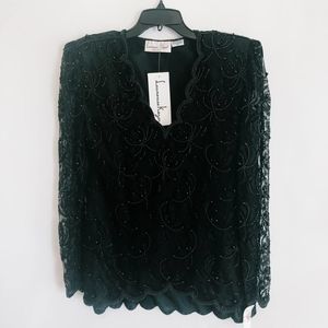 Vintage Laurence Kazar Blk Beaded Blouse - M NWT